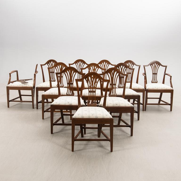 Chairs 10 pcs and armchairs 1 pair Chippendale style England circa 1900.