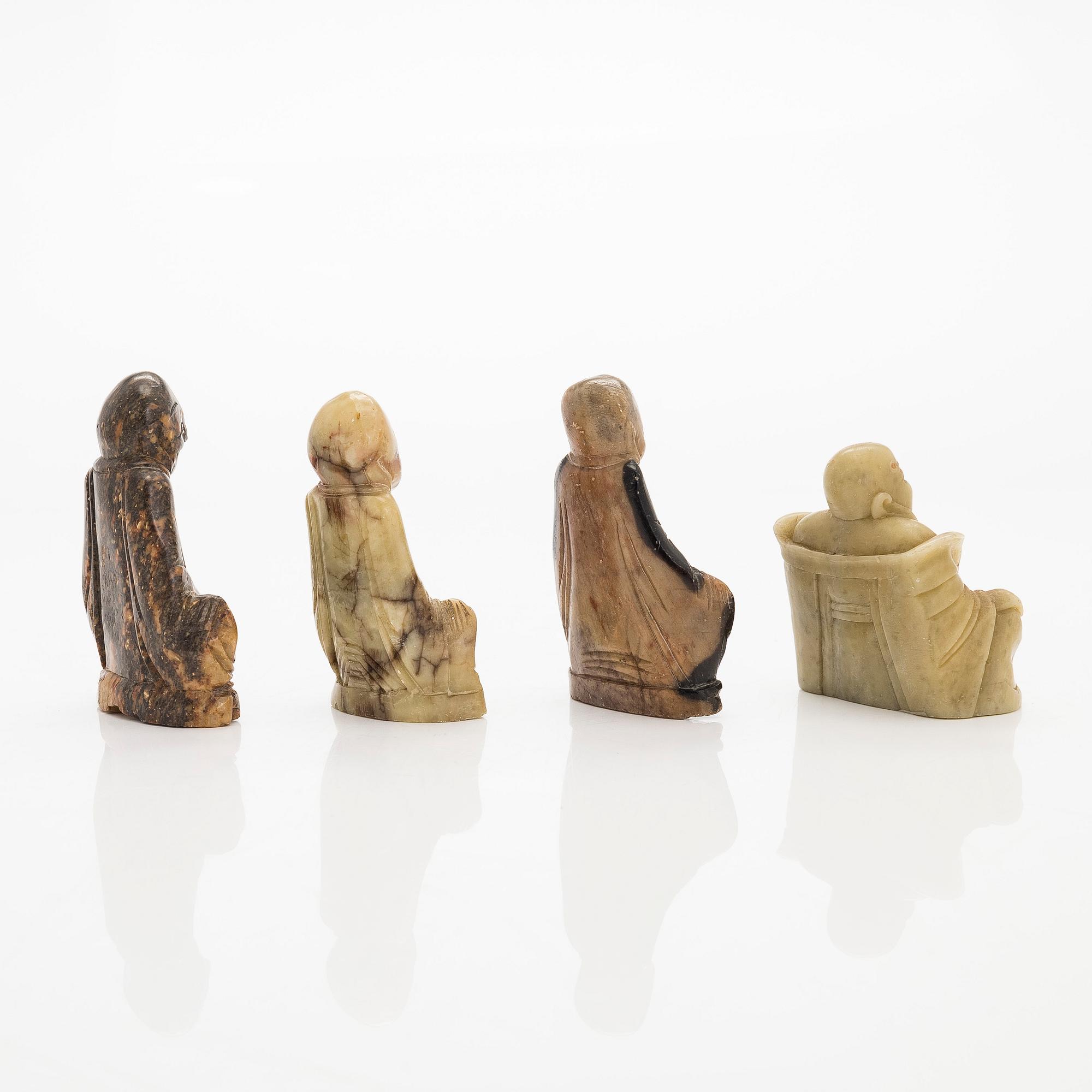 Buddai figuriner, 4 st, soapstone, Kina, 1900-tal.