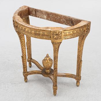 A Gustavian giltwood console, Stockholm, late 18th century.