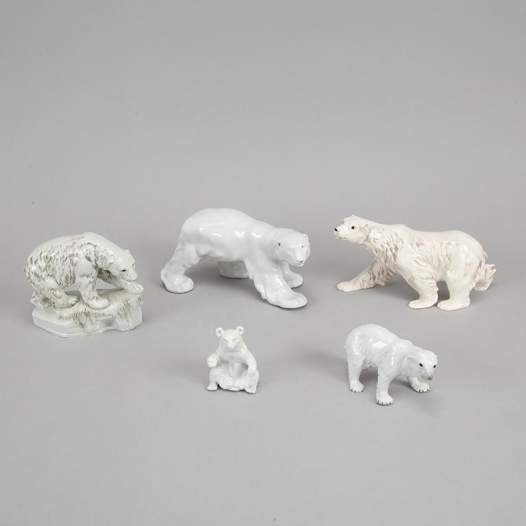 Five German porcelain polar bears.