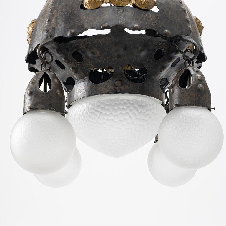 An Art Nouveau ceiling lamp, Böhlmarks, circa 1900.