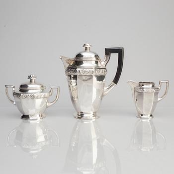 Kaffeservis, skålar samt bricka, 6 delar, silver, Danmark, bl a 1919.