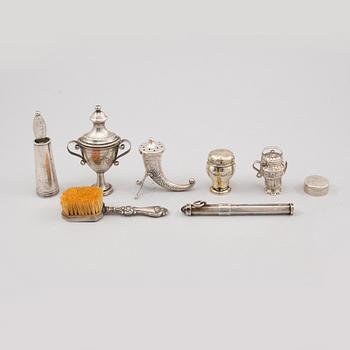 PARTI SILVER, 8 delar, 1800/1900-tal. Total vikt 190 gram.