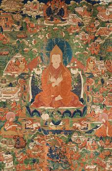 110. THANGKA, Tsong Khapa, Tibet, troligen 1700-tal/tidigt 1800-tal.