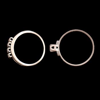 RINGAR, 2 st, 18 k vitguld, briljantslipade diamanter.