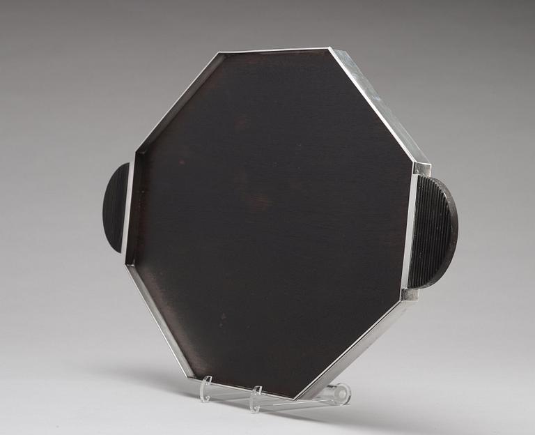 Wiwen Nilsson, an octagonal silver and ebony tray, Lund, Sweden 1940.