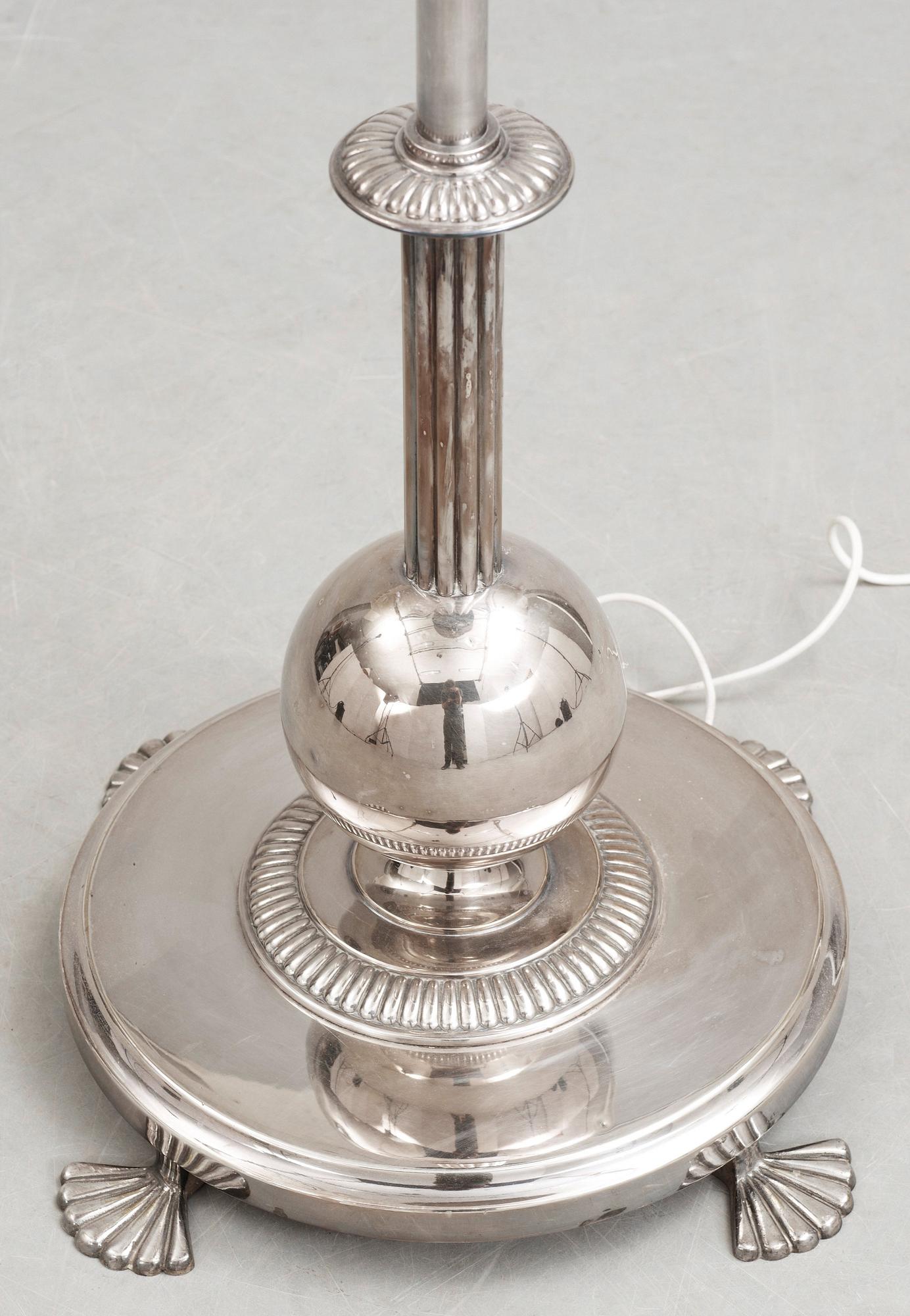 An Elis Bergh silver plated floor lamp by C.G. Hallberg, Stockholm ca 1925.
