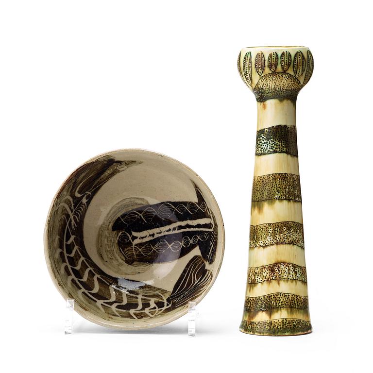 Anders Bruno Liljefors, a stoneware bowl and a vase, Gustavsberg studio ca 1950.