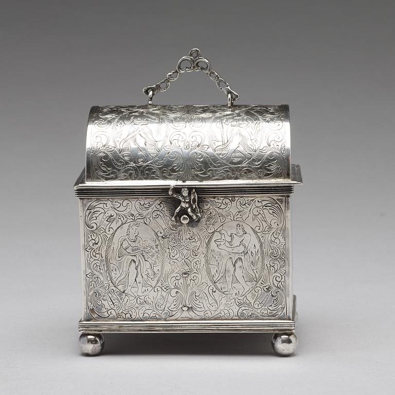 A Dutch silver wedding casket / knottekistje, pseudo marks.