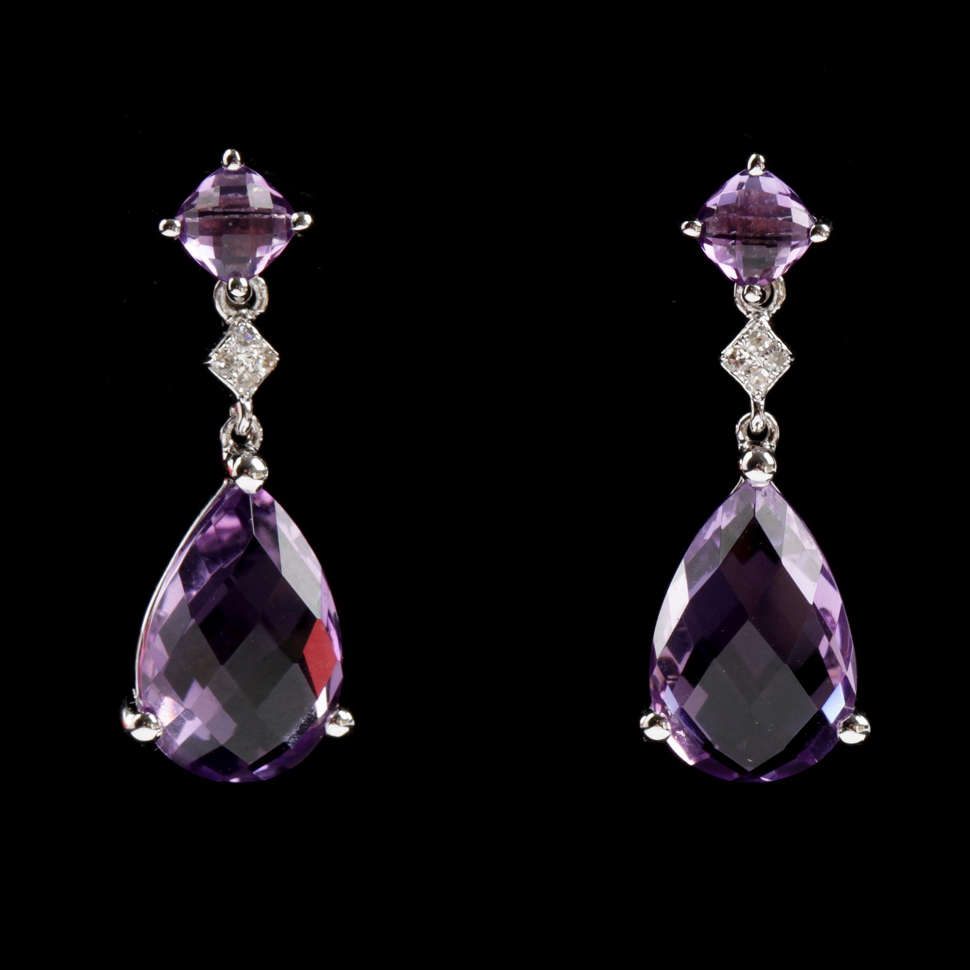 ÖRHÄNGEN, ett par, 18k vitguld med ametister och små diamanter. 2000-tal. Vikt 3,9g.
