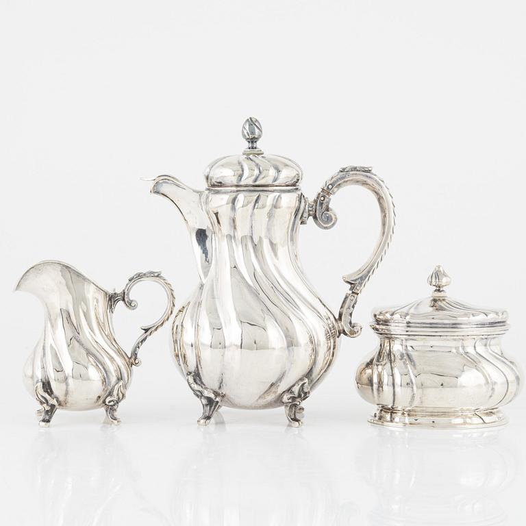 Kaffeservis, 3 delar, rokoko-stil, silver, Tyskland, 1900-talets första hälft.