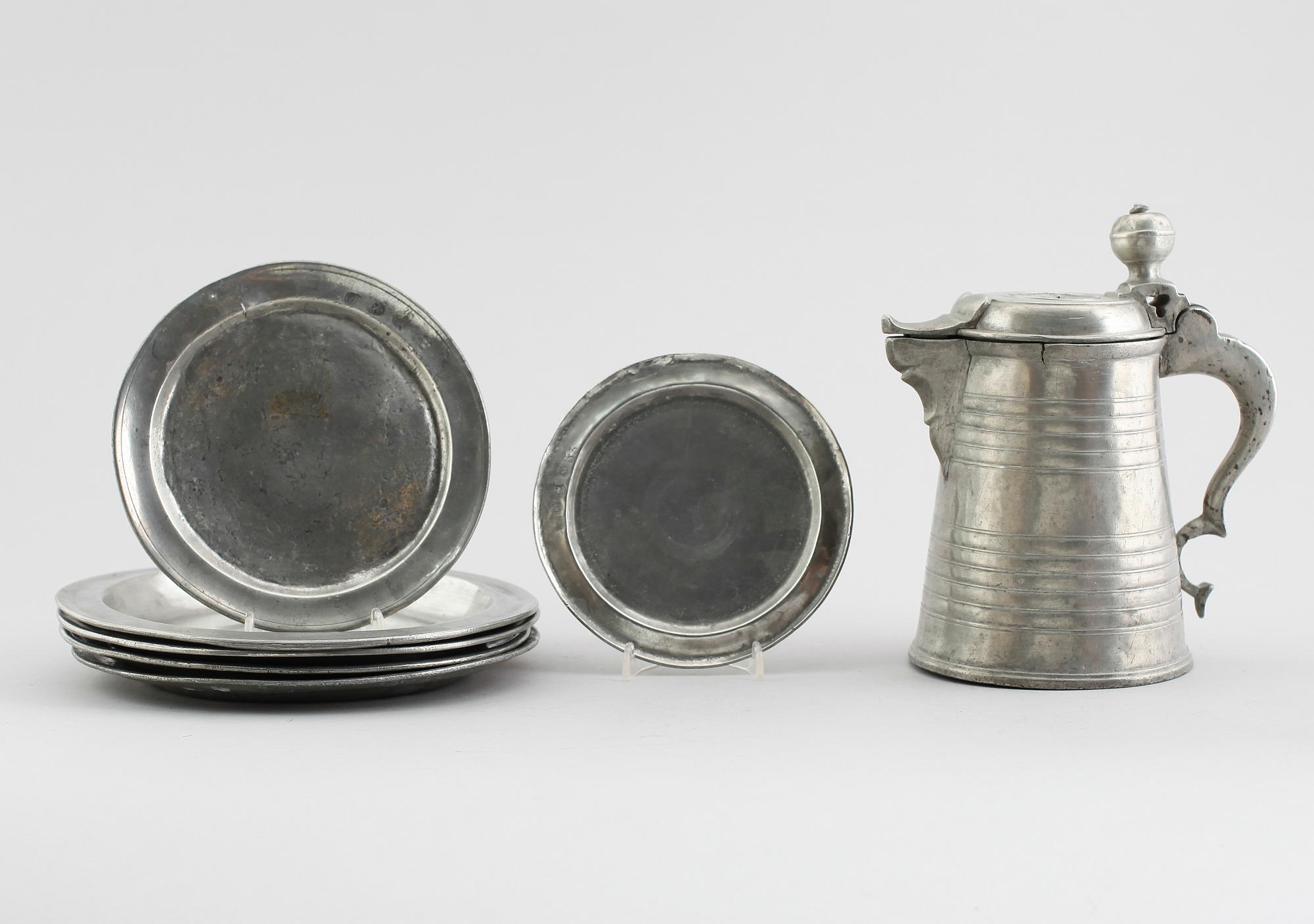 SAMLING TENNFÖREMÅL, 7 delar, 1700-/1800-tal.