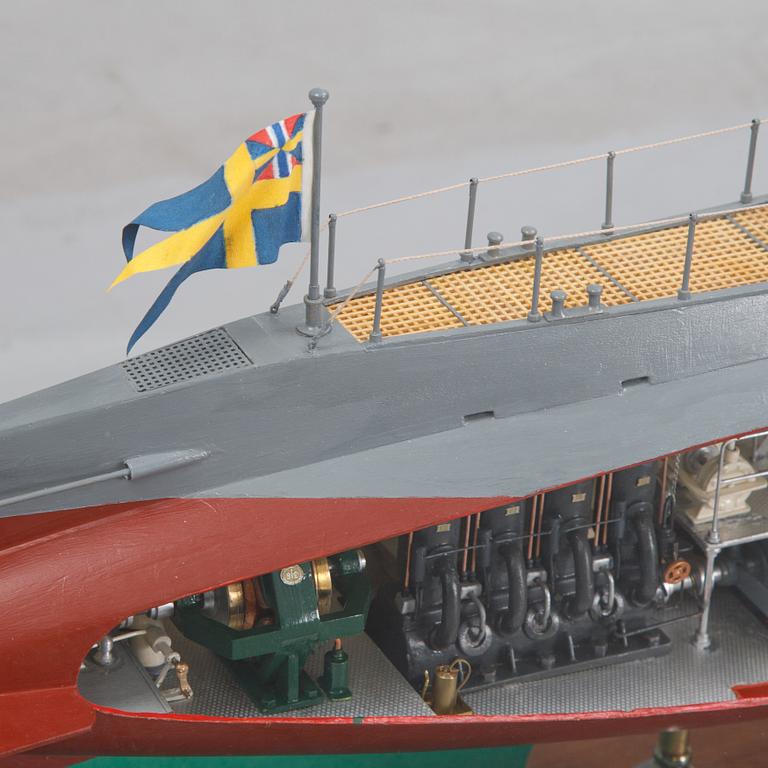 A cut-away scale model of the submarine 'Hajen', 1904, built by Ingvar Lyckhammar 21 st Century.