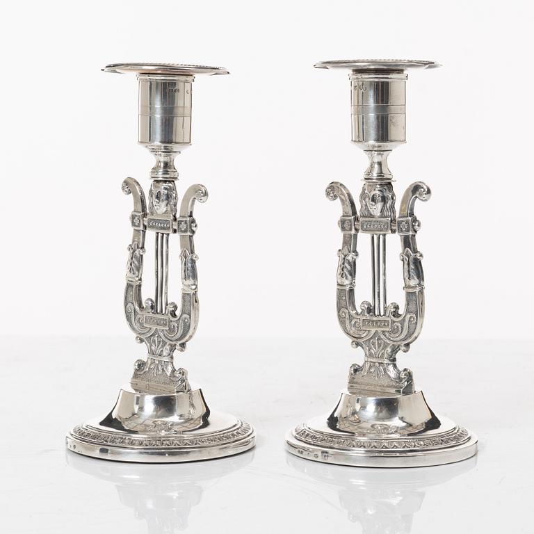 Empire, Johan Petter Grönvall, ljusstakar, ett par, silver, Stockholm 1826.