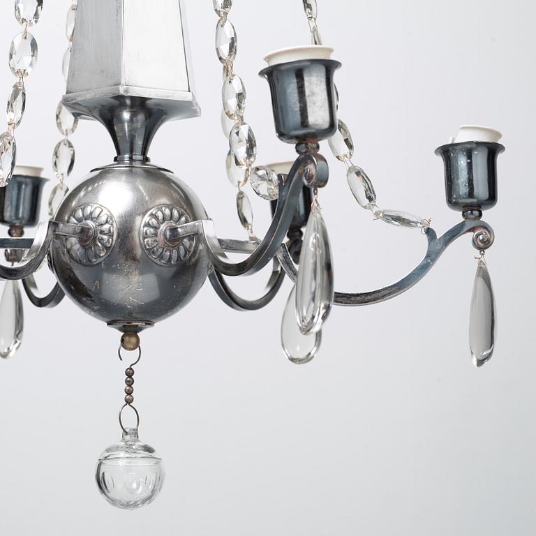 An Elis Bergh silver plated Swedish Grace chandelier, C.G. Hallberg, Stockholm 1920's.