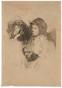 839. Rembrandt Harmensz van Rijn, "Three heads of woman, one asleep".