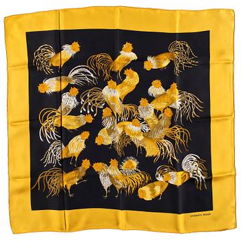 A set of three silk scarves by Hermès, "Etriers" and "Thalassa".