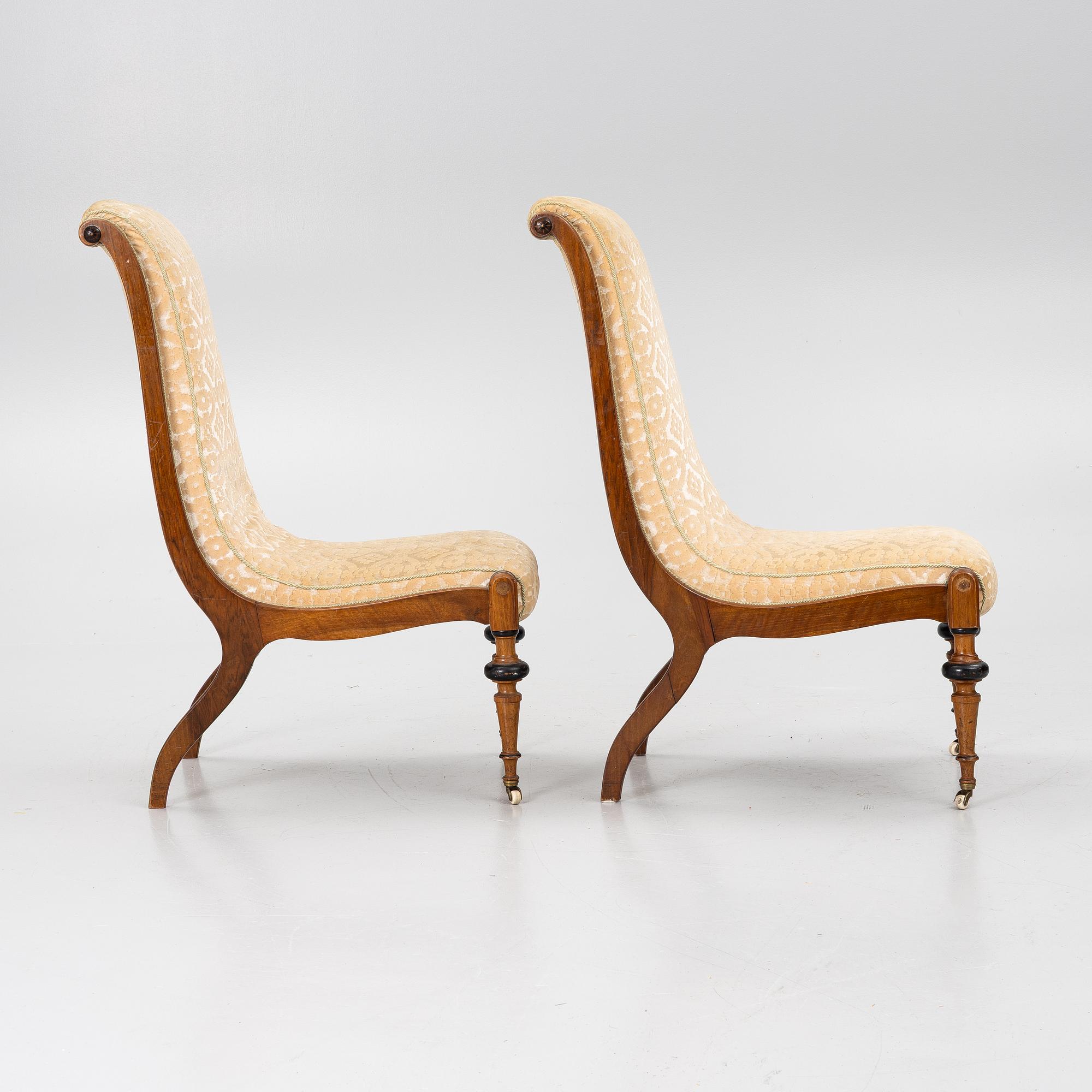 Swan-neck chairs, a pair, circa 1850.