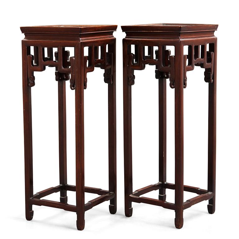 A pair of hardwood pedestals, China, first half of the 20th Century.