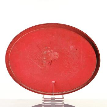 Piero Fornasetti, an oval printed and lacquered sheet metal tray, Milan, Italy, probably 1960's.