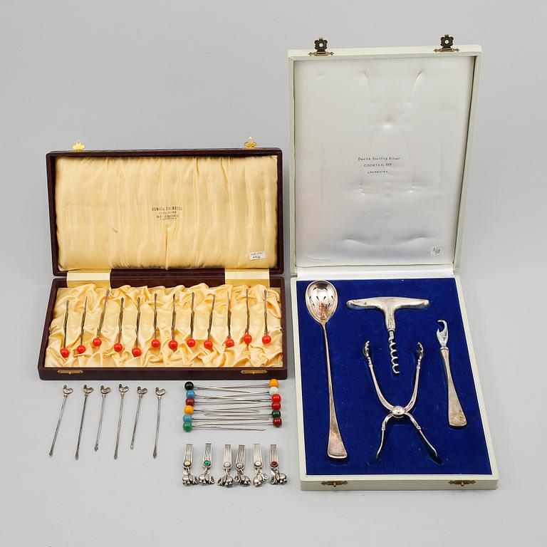 COCTAIL-SET, silver och plast, W & S Sörensen, Danmark, 1900-talets andra hälft. Total vikt 360 g.