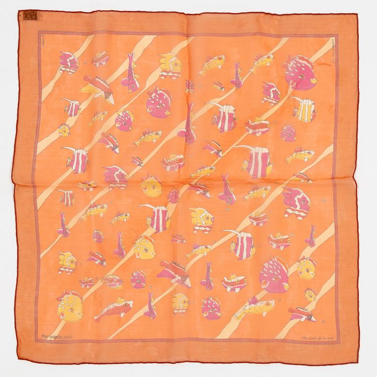 Hermès, a silk chiffon scarf 'Au clair de la mer'.