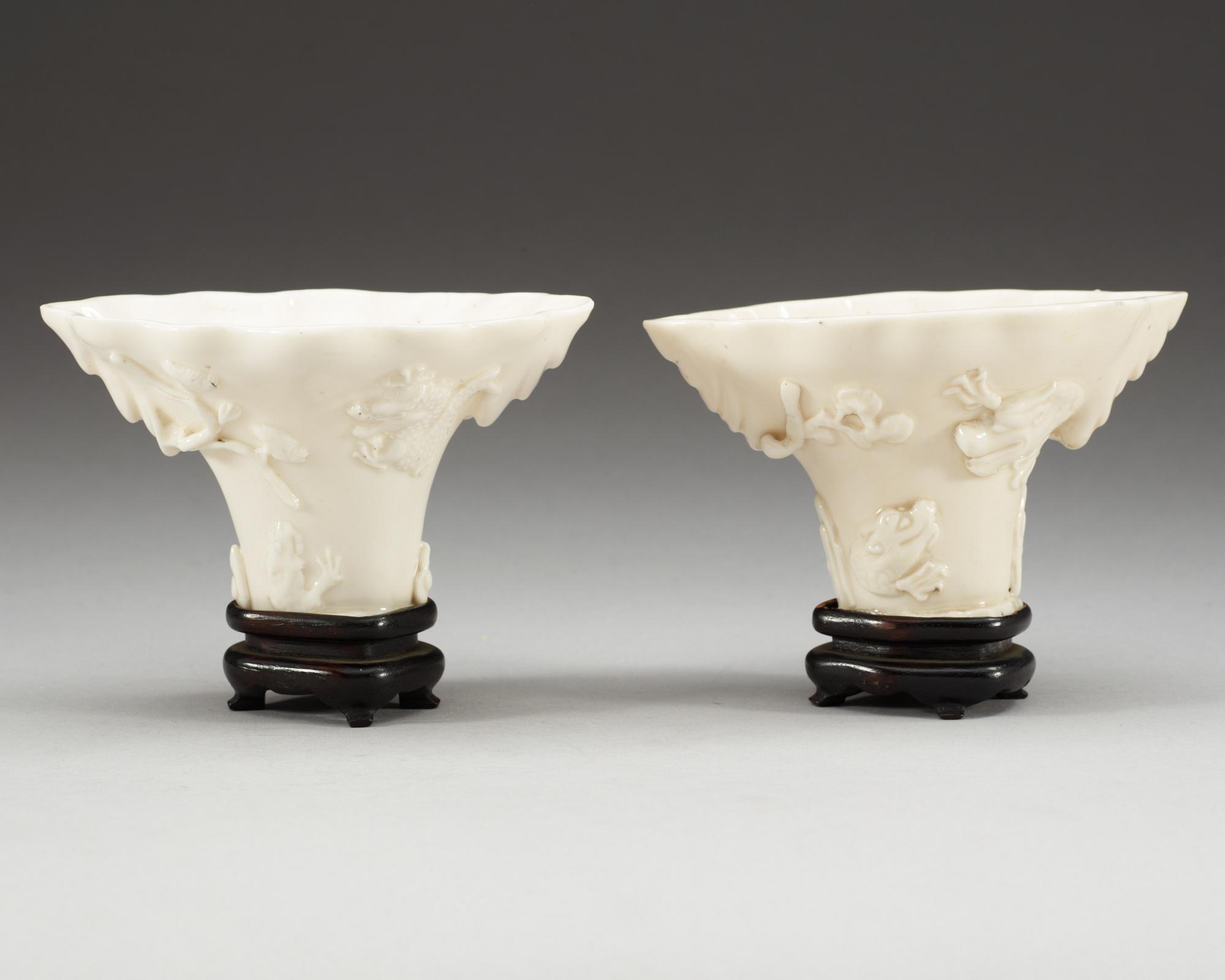 Two blanc de chine libation cups, Qing dynasty, Kangxi (1662-1722).