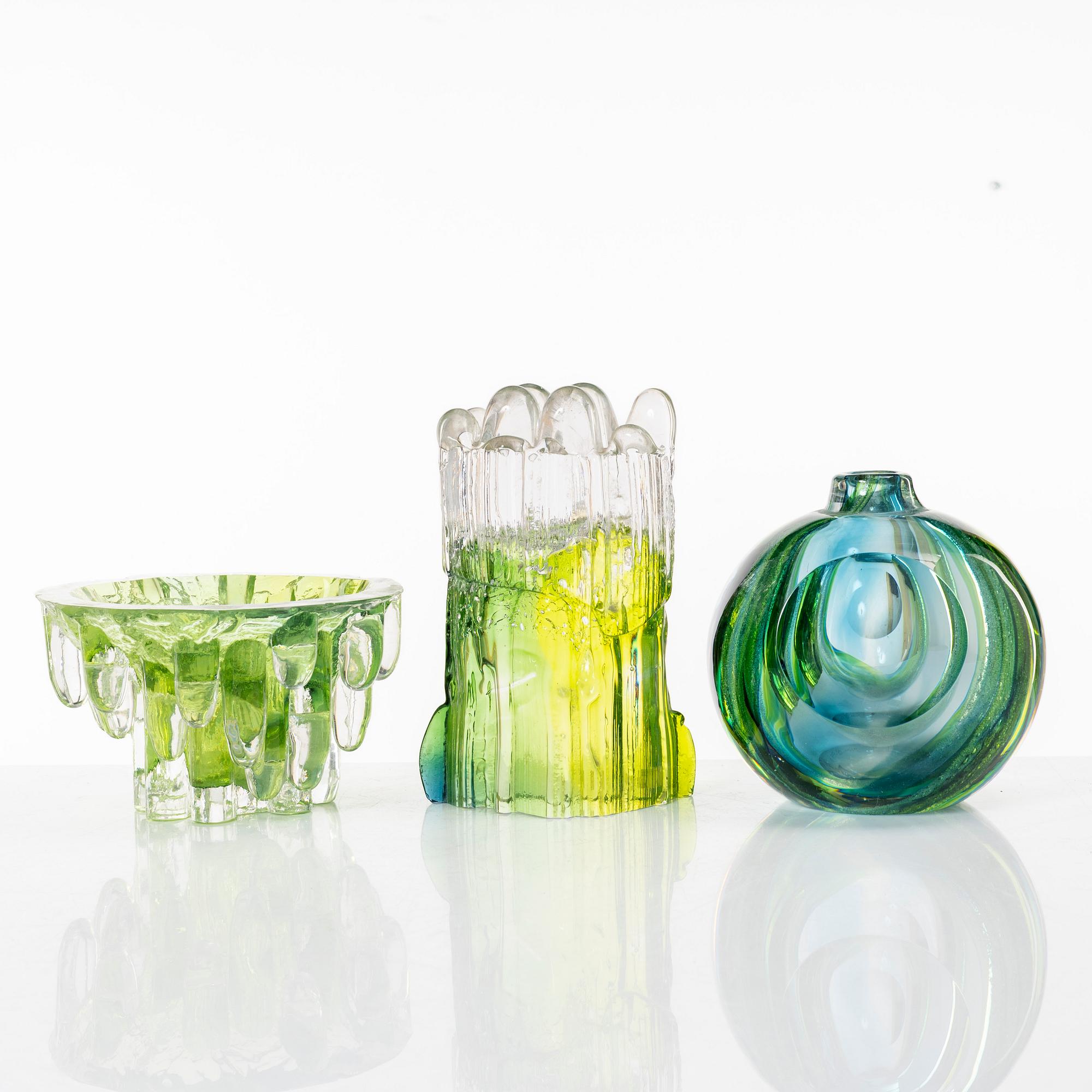 Göran Wärff, konstglas, tre delar, Kosa Boda, 1970-tal.