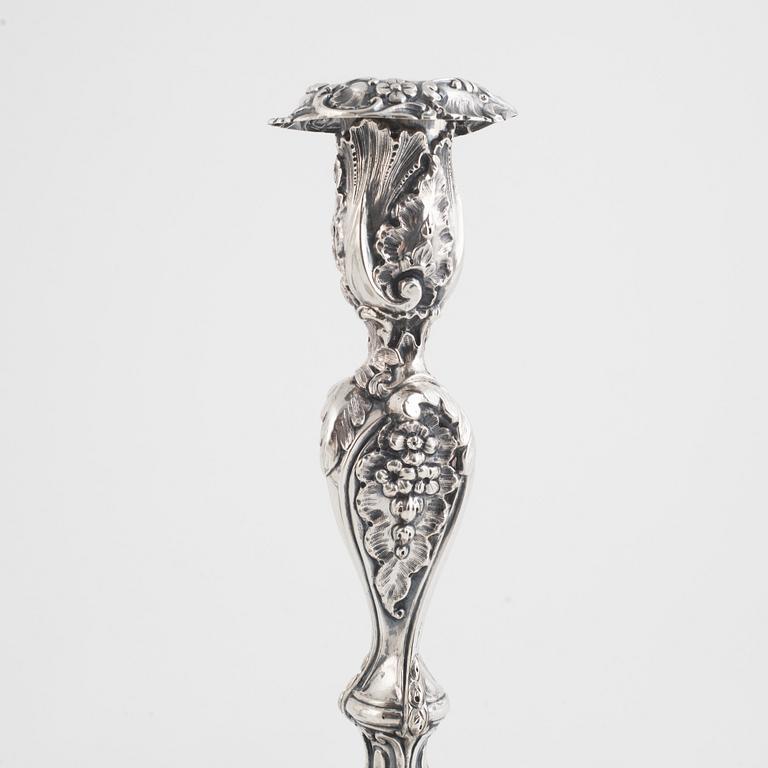 A Pair of Swedish Silver Rococo-Revival Candlesticks, mark of Christopher Creutz, Stockholm 1862.