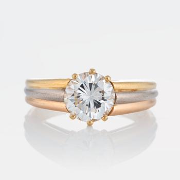 971. A ring set with a round brillant-cut diamond ca 1.75 cts quality ca W si1 mounted by Cartier.