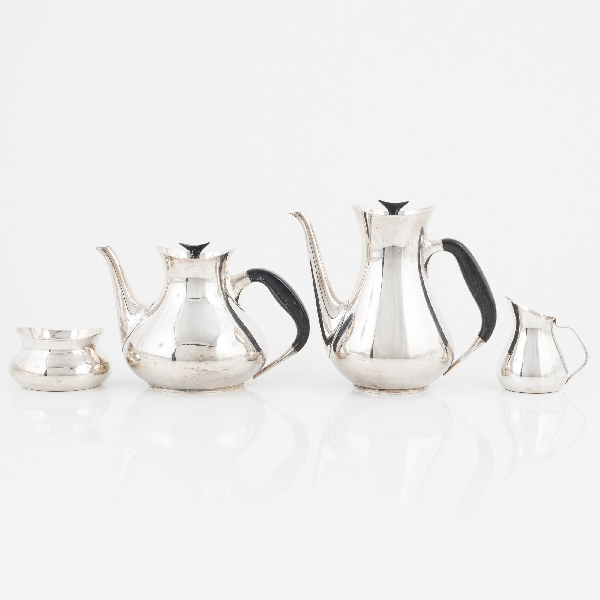 Hans Bunde, kaffe- och teservis, nysilver, 4 delar, Cohr, Danmark 1950-tal.