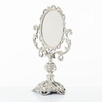 A Swedish silver dressing table mirror on stand, mark of Gustaf Möllenborg, Stockholm 1856.
