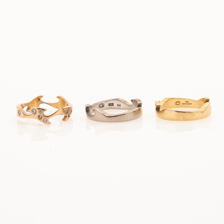 Georg Jensen, ring, 3 delar, "fusion", 18k guld med briljanter, Danmark.