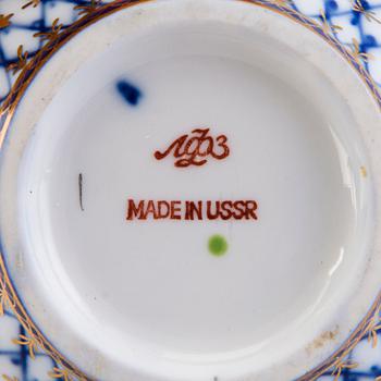 KAFFE- och TESERVIS, 21 delar, porslin, "Cobalt net", Lomonosov, Sovietunionen 1900-talets senare hälft.