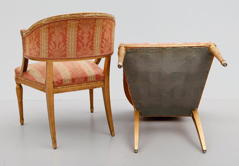 BALJFÅTÖLJER, 1 par, gustaviansk stil, sent 1800-tal.