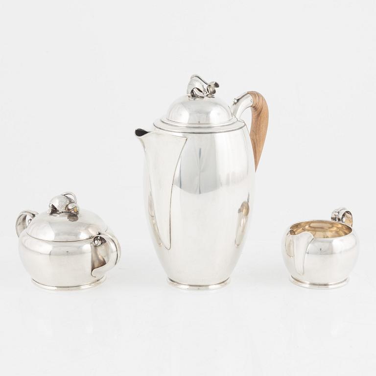 A three piece sterling silver coffee set, nordisk Silverkonst, Helsingborg, Sweden, 1948.