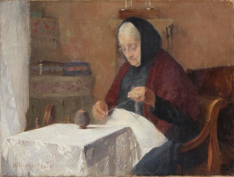 Helene Schjerfbeck, "Dam vid spinnrocken" ("Lady at the spinning wheel", Portrait of Mrs Ulrika Baarman).