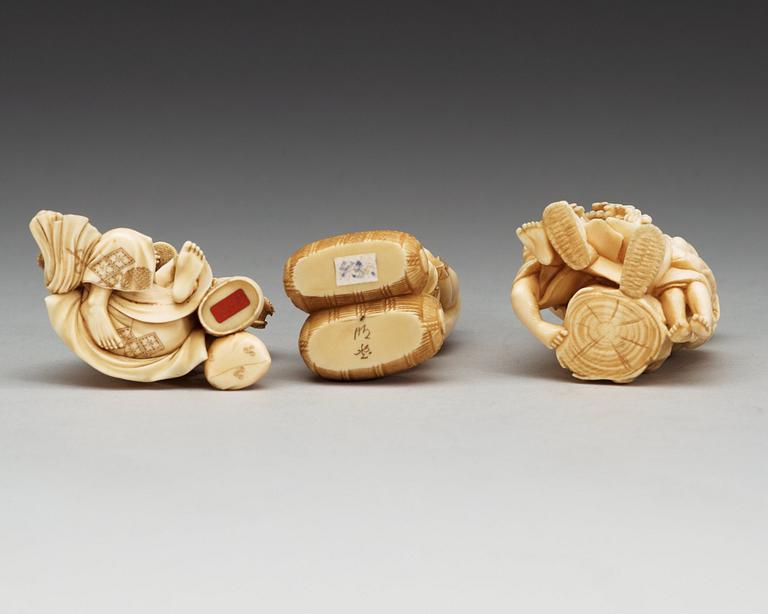 A set of three Japanese okimonos, Japan, early 20th Century.
