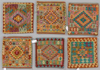 Six Afghan kilim pillows.