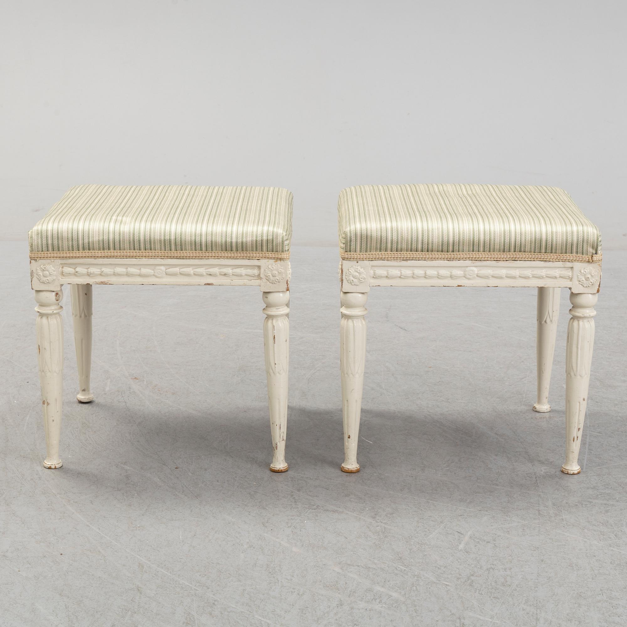 A pair of ca 1800 late Gustavian stools by Erik Öhrmark (1777-1813).