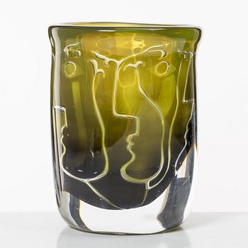 Ingeborg Lundin, Vase, glass, Ariel, "Faces", Orrefors, second half of the 20th century.