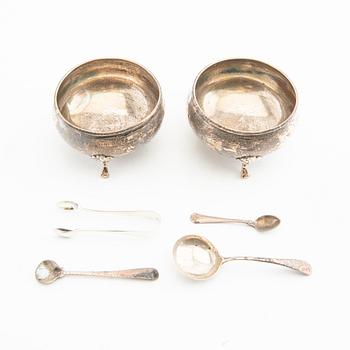 George Boot sockerskålar 1 par med skedar och tång silver Birmingham 1937.