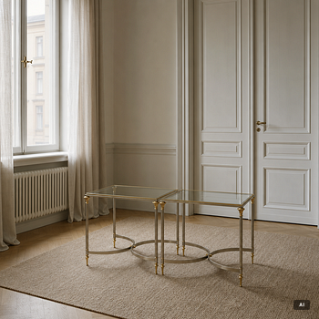 A pair of brass and glass sidetables, mid20th/second half of the 20th century.
