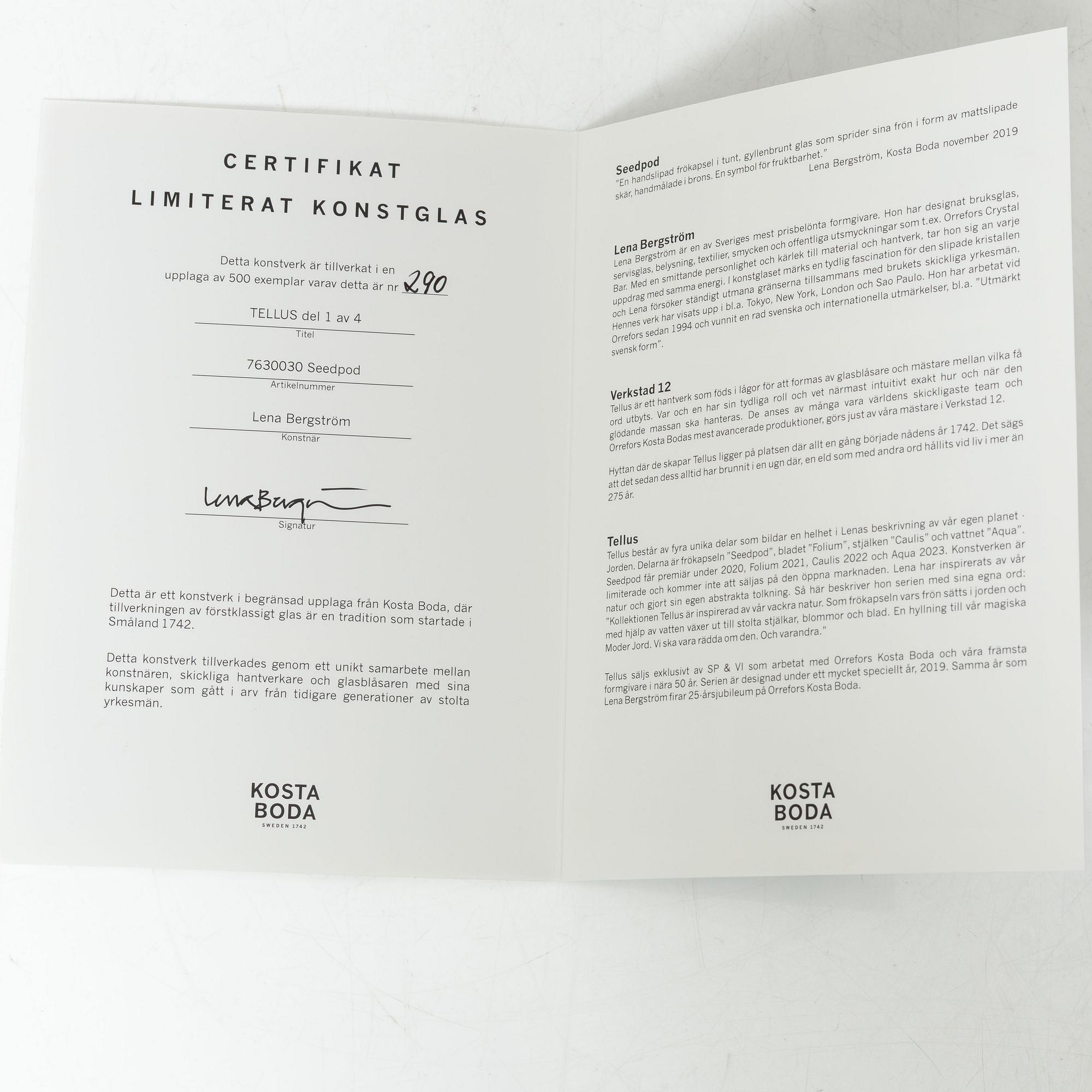 Lena Bergström, "Seedpod", from the series "Tellus", Kosta Boda.