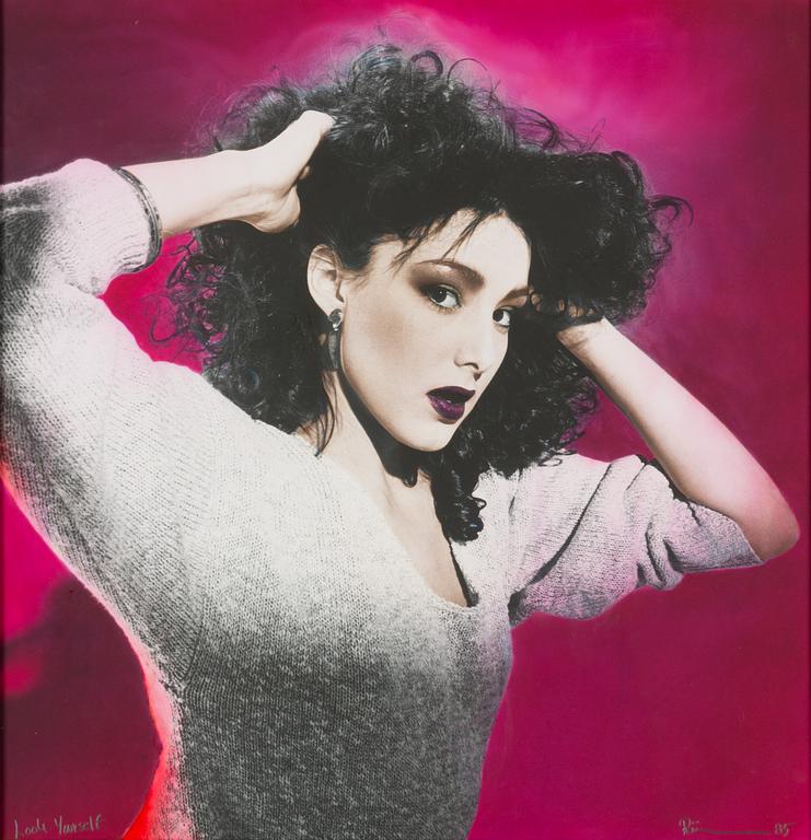 Kari Riipinen, hand coloured photograph, signed and dated -85.