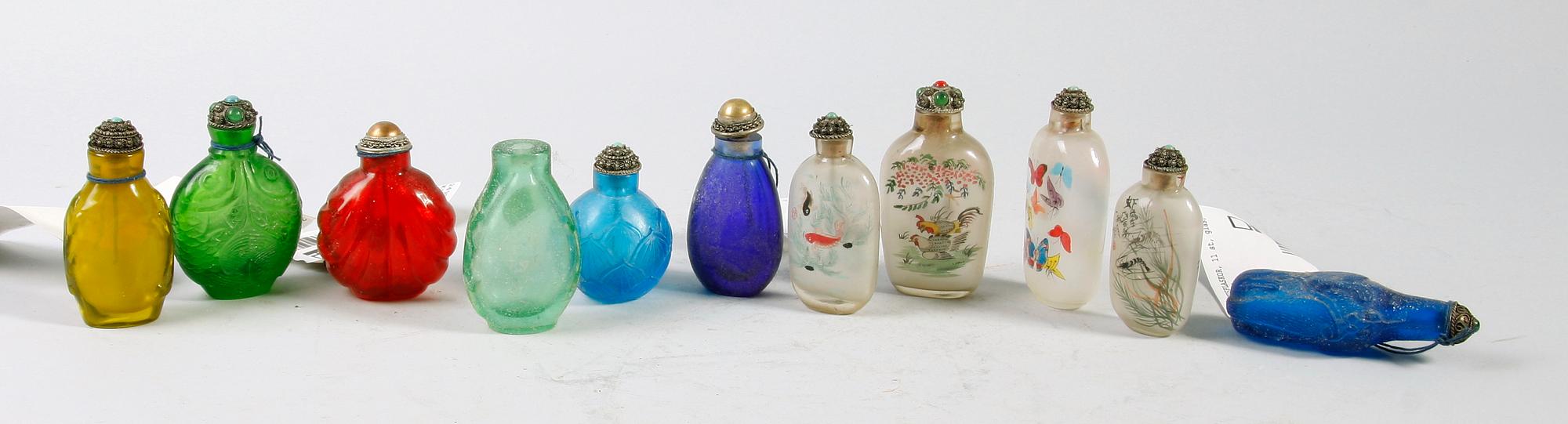 SNUSFLASKOR, 11 st, glas, Kina, 1900-tal.