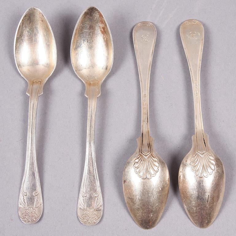 KAFFESKEDAR, 16 st, silver, "Gammal fransk", flertal mästarstämplar, tidigt 1900-tal.