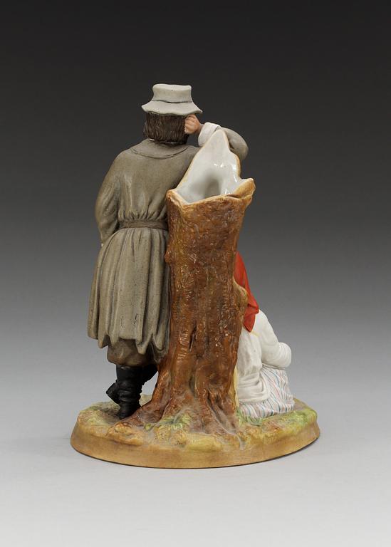 A Russian Gardner bisquit figure group depicting "Gypsies" with a vase, Dmitrovsk Porcelain Factory, ca 1924.