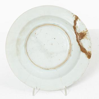 A group of three Chinese blue and white porcelain serving dishes and five dessert plates, Qing dynasty, Qianlong(1736-95.