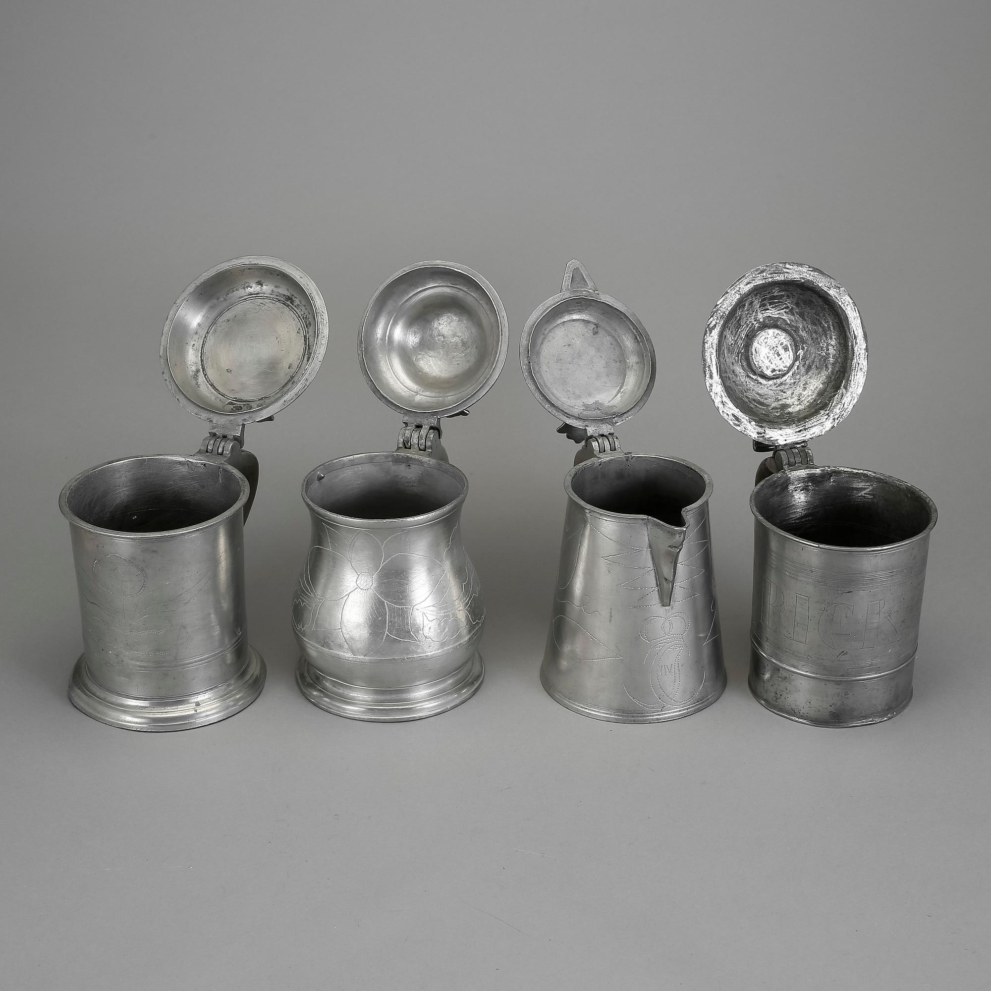 STOP, 4 stycken, tenn, bla Nicklas Anström, Växjö, (1817-1844).